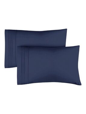 Navy Blue Microfiber King Pillowcase Set (2-Pack) with Pintuck Accent